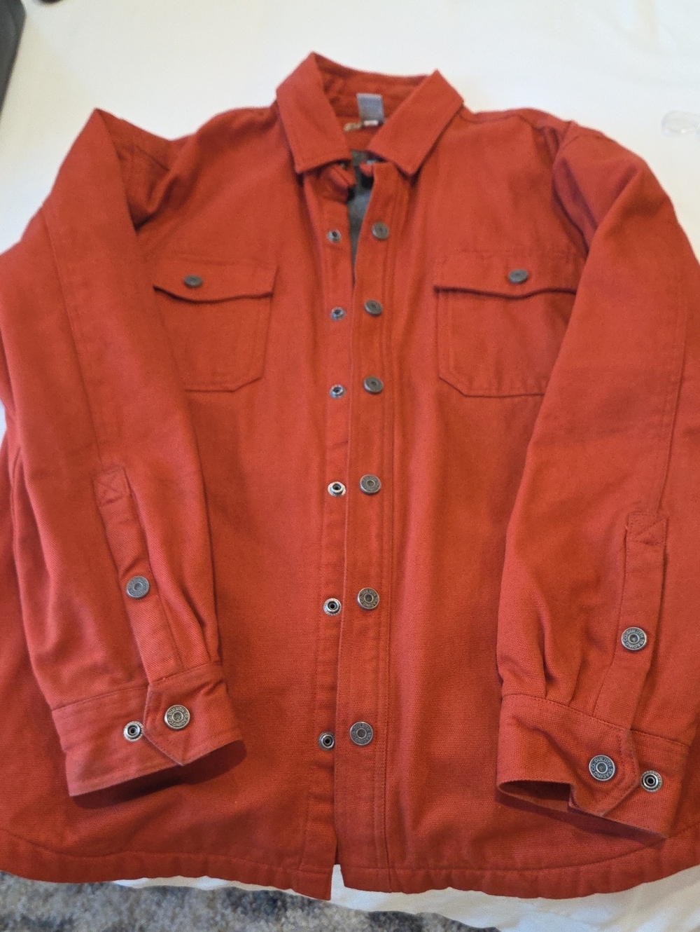 Duluth Trading Co Rust Red Button-Front Shirt Jacket